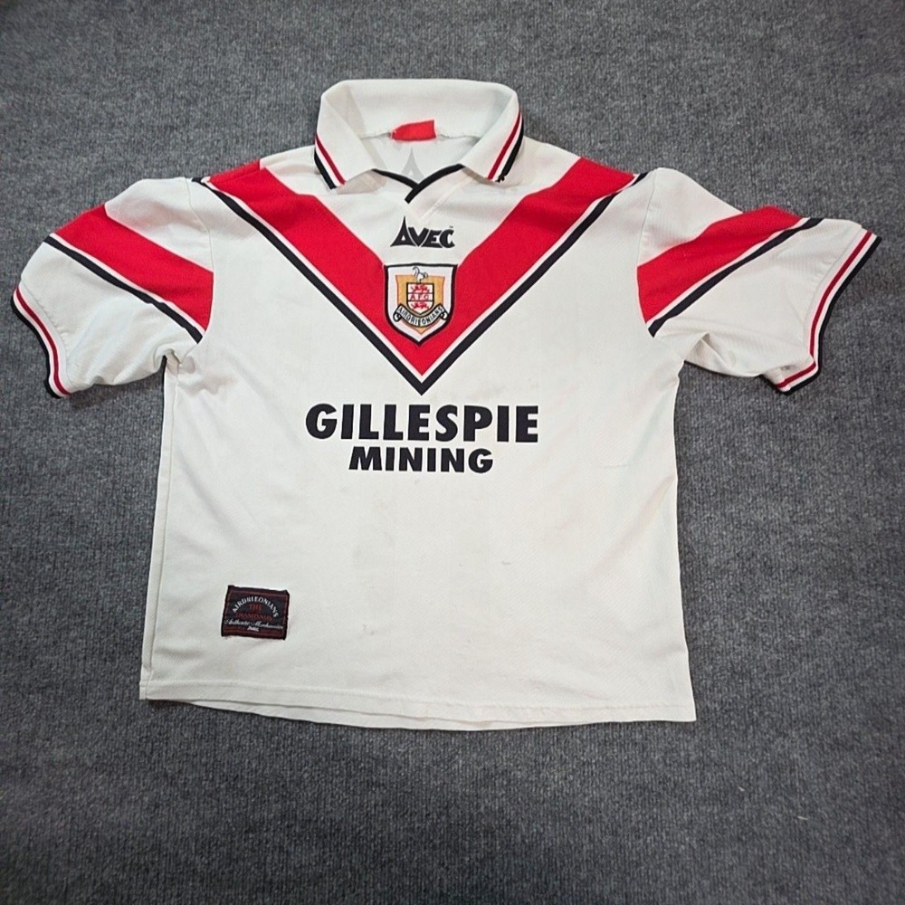 Rugby Jersey Boys Small White Red Rugby Avec Gillespie Mining Sponsor Top